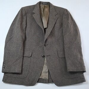 Vtg USA Made 42S Brown Herringbone Tweed Wool Mens Blazer Suit Jacket Sport Coat